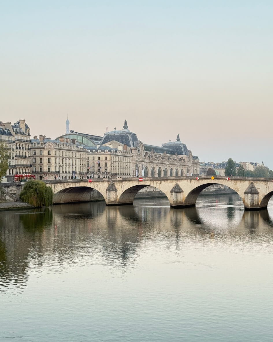 Pont Royal over the Seine River in Paris, France at sunset in autumn.