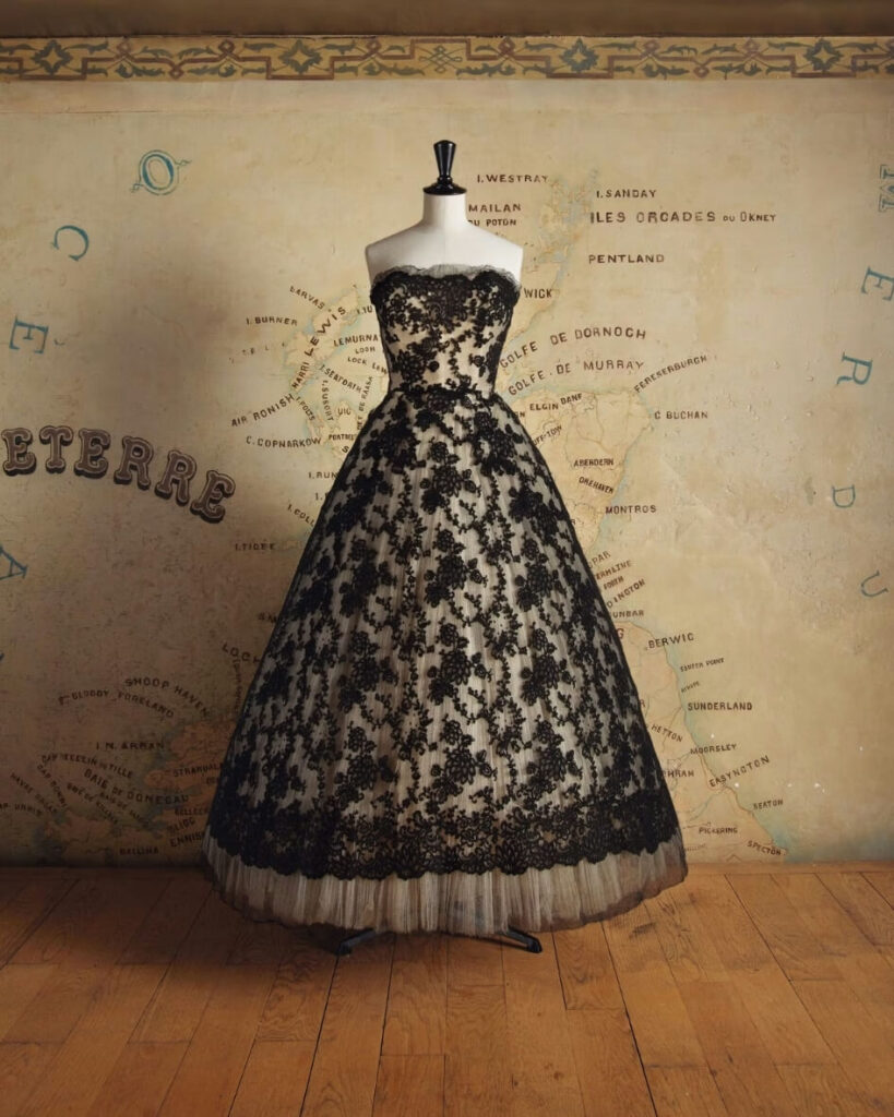 Dior Gallery in Paris, France featuring elegant vintage couture original by Christian Dior.