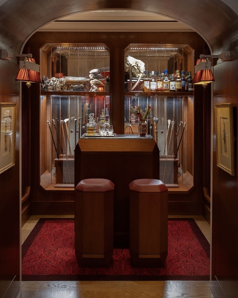 Cabinet of curiosities, Jacques Marie Mage boutique in Paris France featuring fossils, antiques, and an art deco bar.