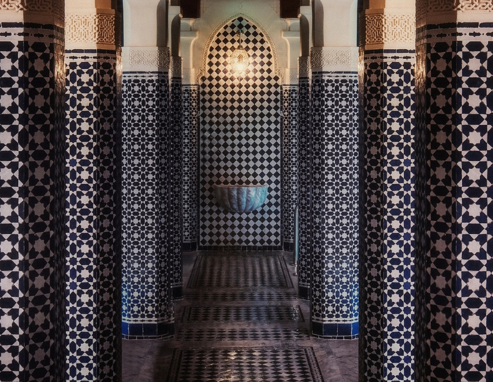 La Mer Spa at Maison Proust Hotel featuring ornate Moroccan tiles along the hammam style entrance.
