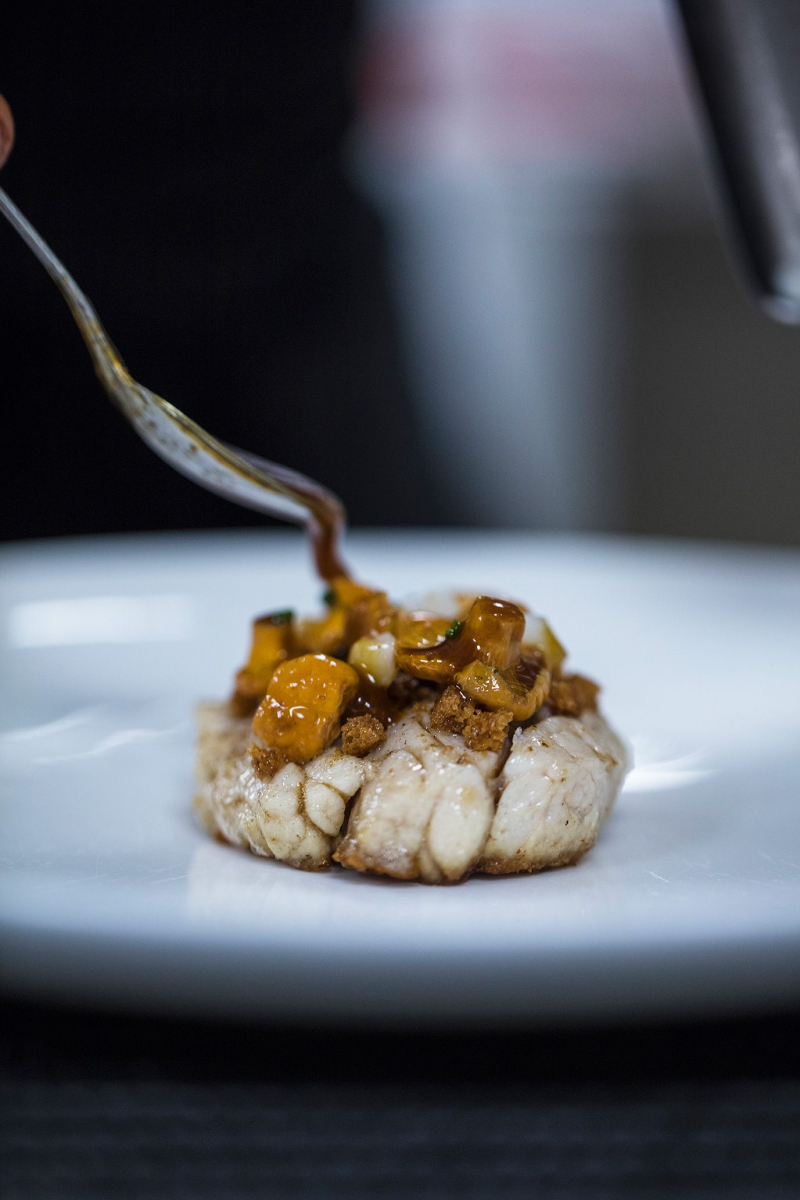 Delicate cuisine served at Restaurant Les Morainières in France.