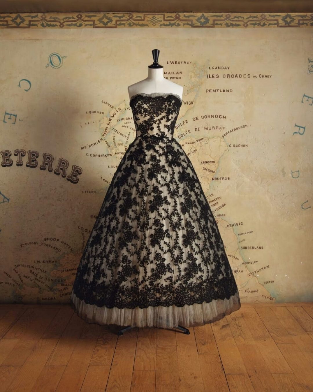 Dior Gallery in Paris, France featuring elegant vintage couture original by Christian Dior.